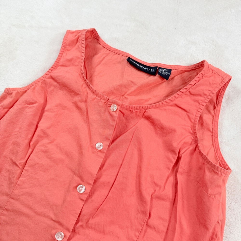 Mountain Lake Womens XL Coral Pink Cotton Sleeveless Ruffle‎ Hem Button Down Top